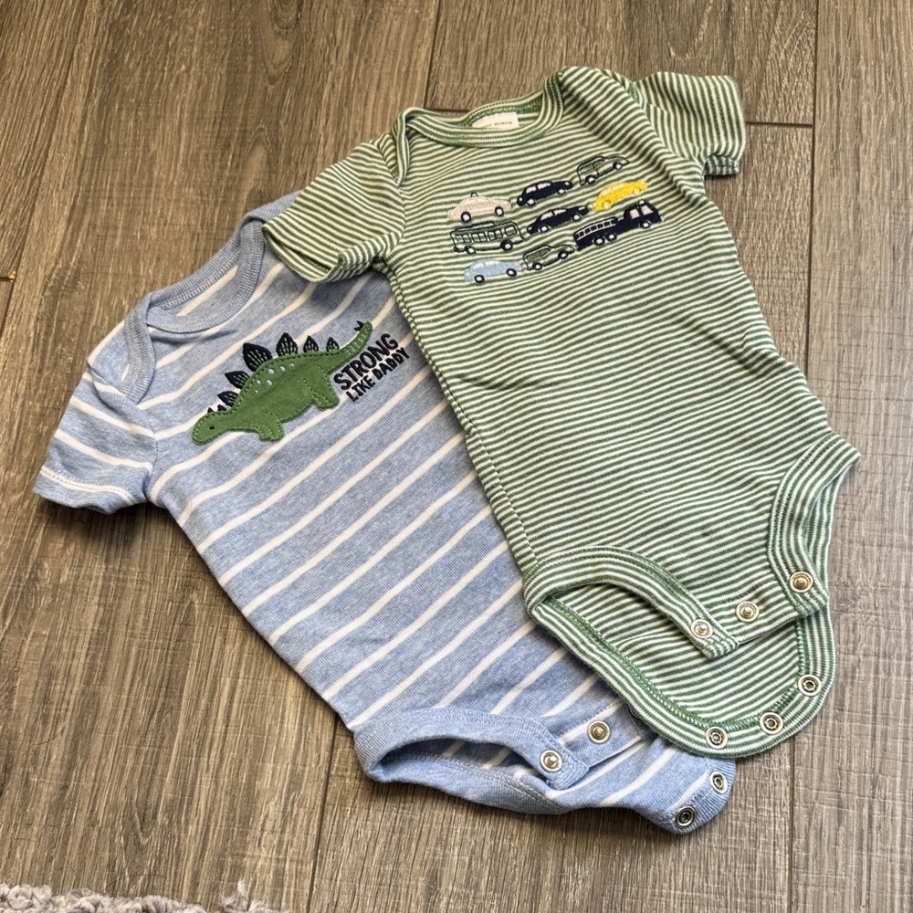 Carter's Green and White Striped Baby Onesie